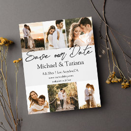 Flyer elegante guarde a data 6 fotos do casamento colage