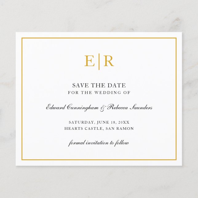 Flyer Elegante Monograma Dourado Orçamento Casamento Sal (Frente)