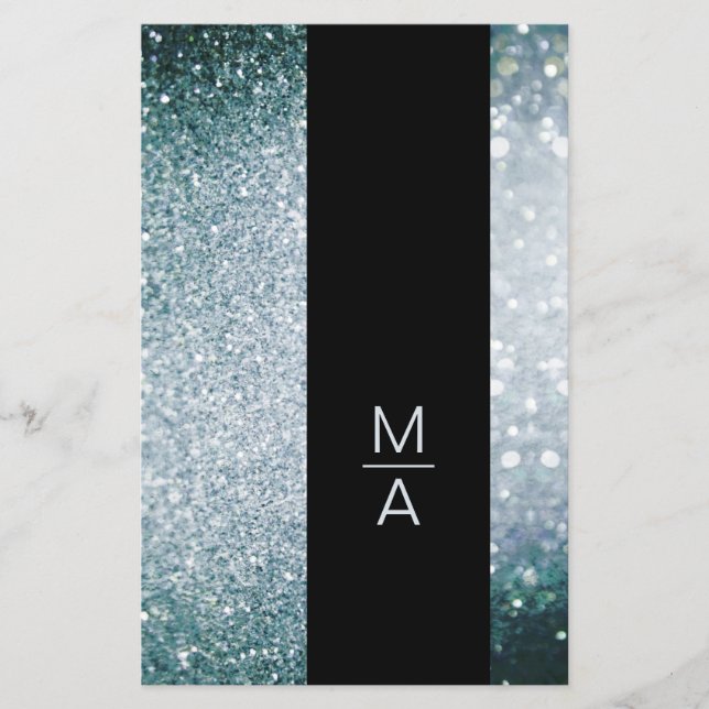 Flyer Elegante Monograma Silber Blau (Frente)