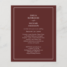 Flyer Elegante Orçamento Bilingue Casamento Borgonha Esp