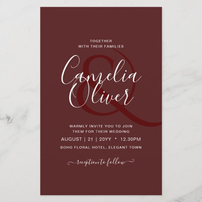 Flyer Elegante ORÇAMENTO Burgundy Monocromático Casament (Frente)