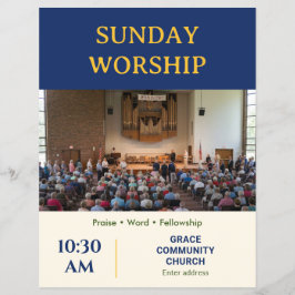 Flyer Elegante Promoção de Culto de Domingo na Igreja em
