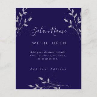Flyer Elegante Salão Azul Meia-Noite & Prata Clássico