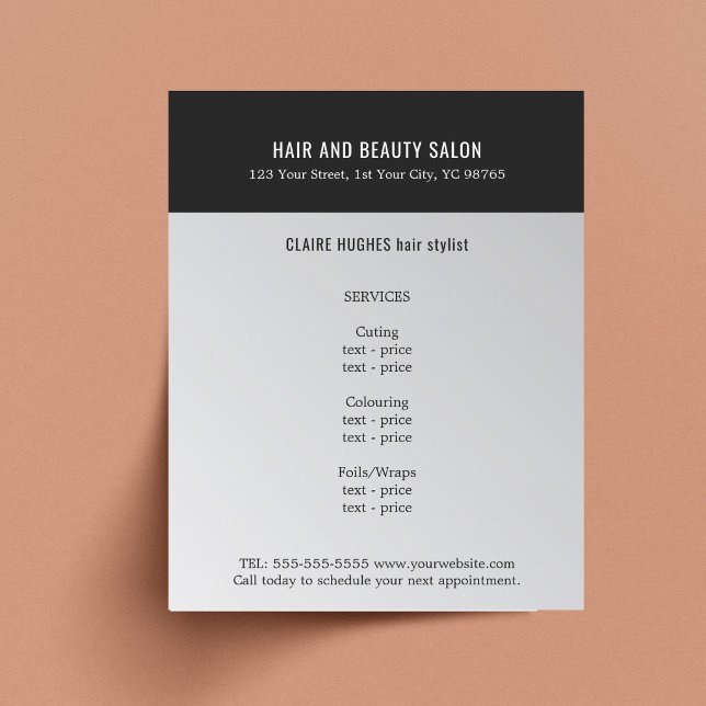 Flyer Elegante Salão de Beleza Falso Preto Prata (Criador carregado)