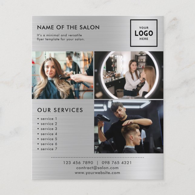 Flyer Elegante Silver Glitter Salon (Frente)