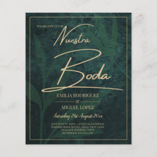 Flyer Elegante Verde Dourado espanhol BODA QR Code RSVP