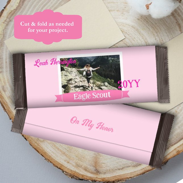 Flyer Embrulho de Barra de Chocolate Eagle Scout Rosa, B (Pink eagle scout court of honor candy bar wrappers, diy chocolate bar labels, personalized favors)
