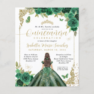 Flyer Emerald Green Dourada Princesa Quinceañera