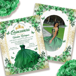 Flyer Emerald Green Dourada Quinceanera Floral