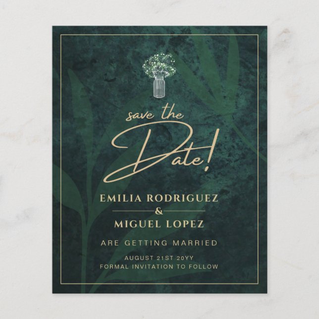 Flyer Emerald Green Dourado Gypsophila SAVE DATE (Frente)