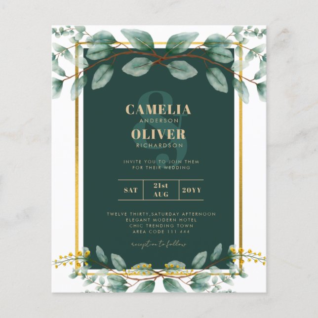 Flyer Emerald Greenery Wedding Botanical Nature Convide (Frente)
