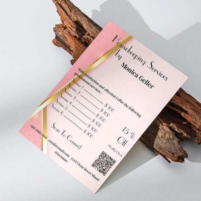 Flyer Empregada Doméstica Preço Rosa Dourado Código Qr (House Keeping Maid Price Rose Gold Blush Qr Code Flyer)