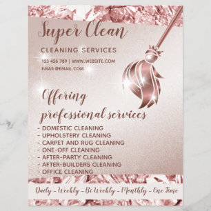 Flyer Empregada Limpeza Casa Brilhante Rosa Dourado