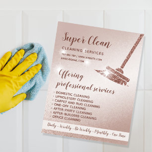Flyer Empregada Limpeza Casa Brilhante Rosa Dourado