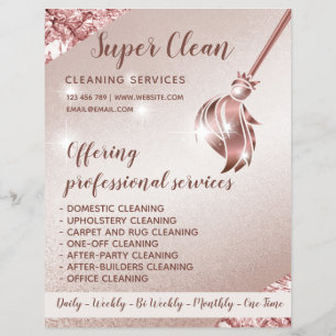 Flyer Empregada Limpeza Casa Brilhante Rosa Dourado