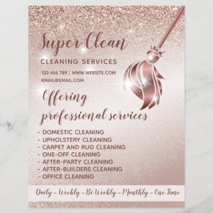 Flyer Empregada Limpeza Casa Brilhante Rosa Dourado