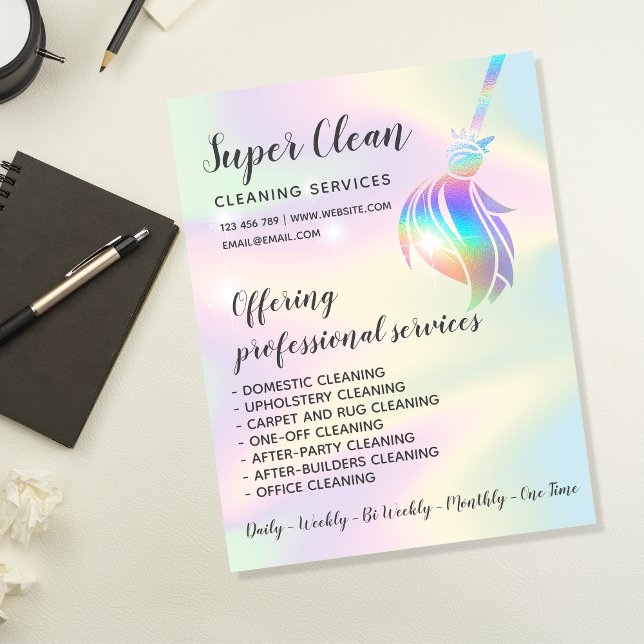 Flyer Empregada Limpeza Casa Holográfico Brilhante (Criador carregado)