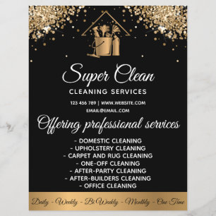 Flyer Empregada Moderna Limpeza Casa Brilho Dourado Lant
