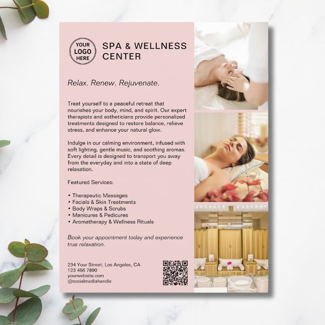 Flyer Empresa de Promocional rosa e bem-estar do Spa mod (Modern Spa Wellness Pink Promotional Business Flyer)