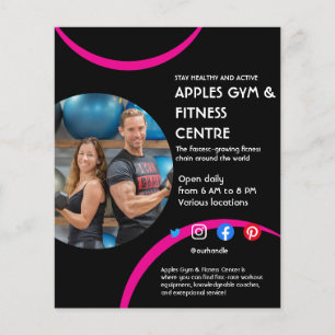 Flyer Empresa de Treinador Pessoal para Gym Preto e Rosa