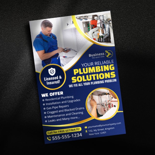 Flyer Encanador Técnico de Encanamento Empreiteiro Azul  (Criador carregado)