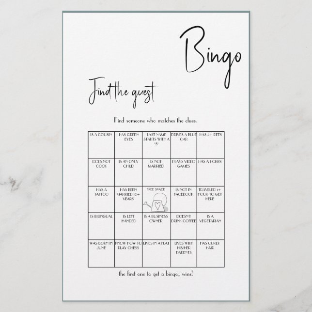 Flyer Encontre o Jogo de Bingo de Convidados para Chá de (Frente)
