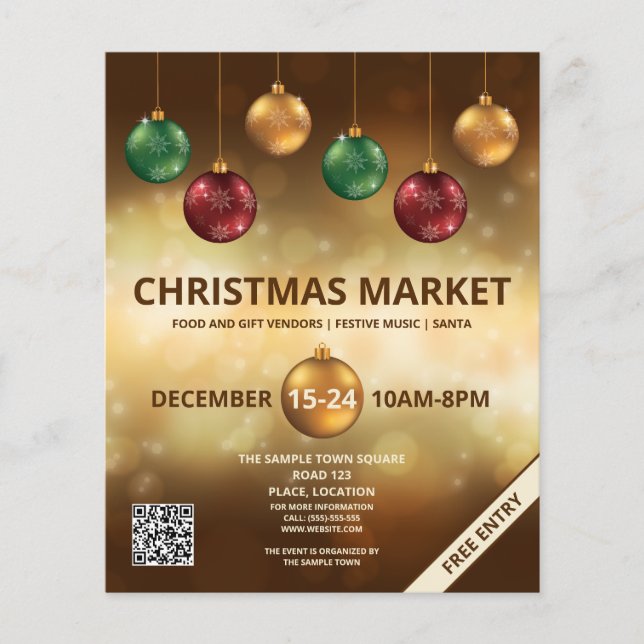 Flyer Enfeites de Natal Coloridos - Mercado de Natal (Frente)