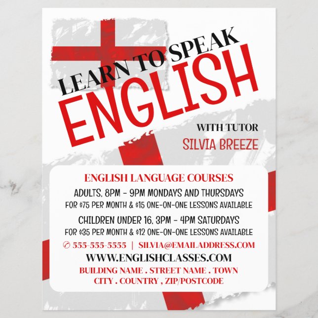 Flyer England Flag, English Language Course Advertising (Frente)