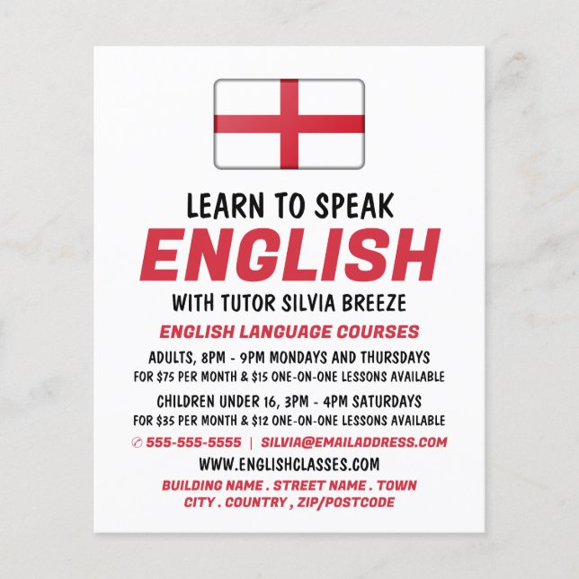 Flyer England Flag, English Language Course Advertising (Frente)