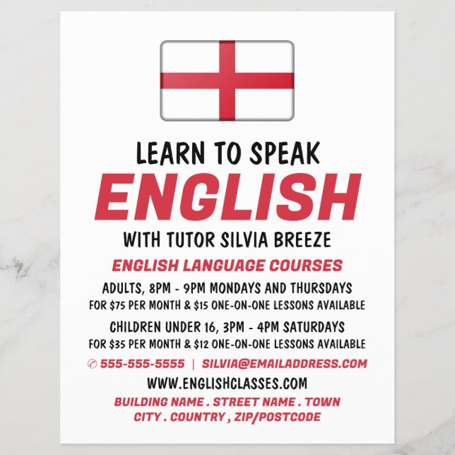Flyer England Flag, English Language Course Advertising (Frente)