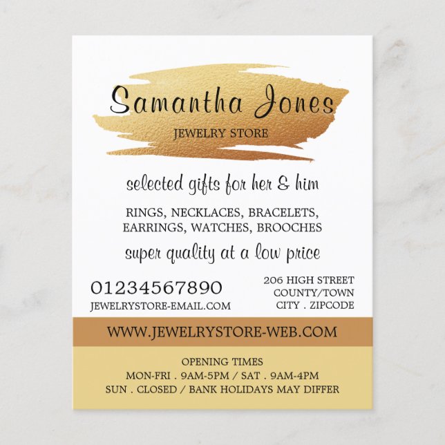 Flyer Escova Dourada Moderna, Bruto, Loja de Joias (Frente)