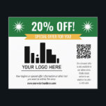 Flyer Especial Verde Oferece Desconto do Logotipo e Códi<br><div class="desc">Folheto de desconto de oferta especial para sua pequena empresa com uma faixa verde na parte superior combinada com uma faixa amarela menor e fontes brancas em negrito. Folheto de desconto de oferta especial personalizado com seu logotipo,  código QR e texto personalizado.</div>