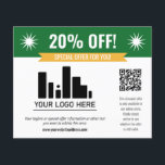 Flyer Especial Verde Oferece Desconto do Logotipo e Códi<br><div class="desc">Folheto de desconto de oferta especial para sua pequena empresa com uma faixa verde na parte superior combinada com uma faixa amarela menor e fontes brancas em negrito. Folheto de desconto de oferta especial personalizado com seu logotipo,  código QR e texto personalizado.</div>