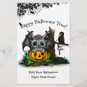 Flyer Esperando o Halloween, Cute Bat e Raven