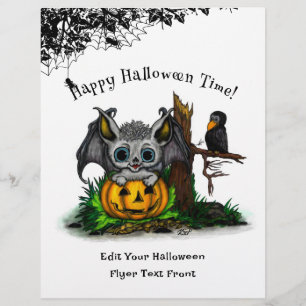 Flyer Esperando o Halloween, Cute Bat e Raven