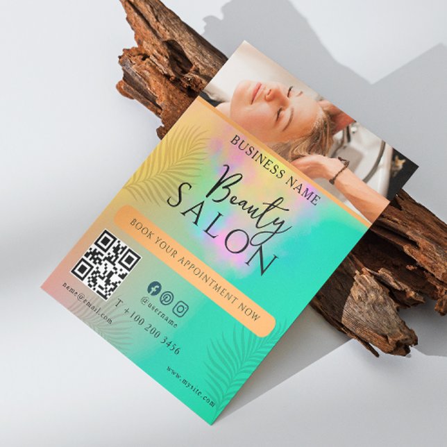 Flyer Estilo de Cabelo Aquarela Abstrata Colorida Roteir (Colourful Abstract Watercolor Hair Stylist Script Flyer)