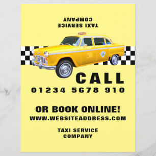 Flyer Estilo de Cartoon Americano Táxi Amarelo com List