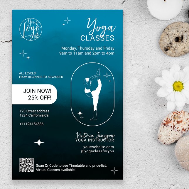 Flyer Estrela azul marinho aulas de estúdio de instrutor (Navy blue star Yoga instructor studio classes Flyer)