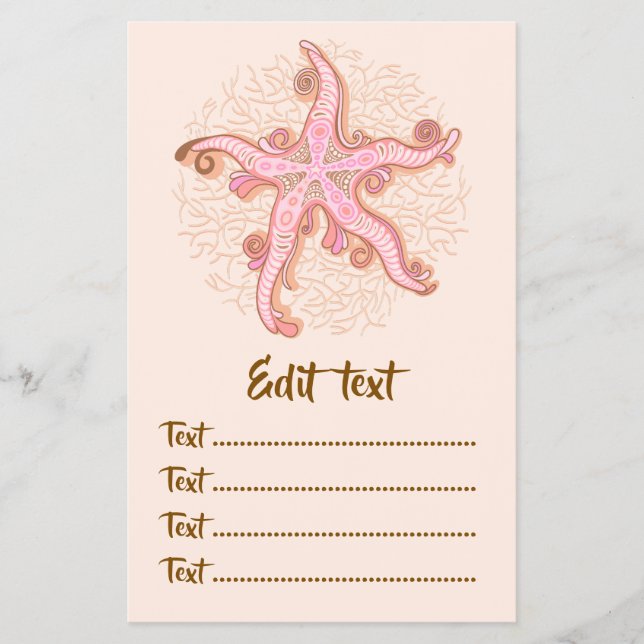 Flyer Estrelas-do-mar e Coral Padrão Pastel Rosa (Frente)