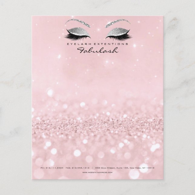 Flyer Estúdio de Beleza Cílios Maquiadora Rosa Prata (Frente)