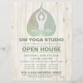 Flyer Estúdio de YOGA Casa Aberta Meditação Pose Folha d