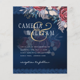 Flyer Eterno Azul Borgonha Floral Casamento