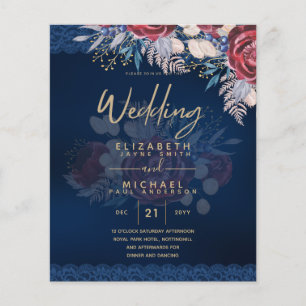 Flyer Eterno Azul Borgonha Floral Casamento