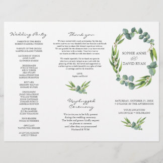 Flyer Eucalyptus Foliage Wreath Tri+Fold Weding Program