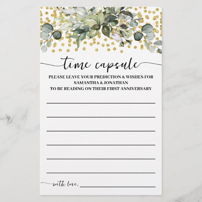 Flyer Eucalyptus Gold Time Capsule Advice Game Card (Frente)