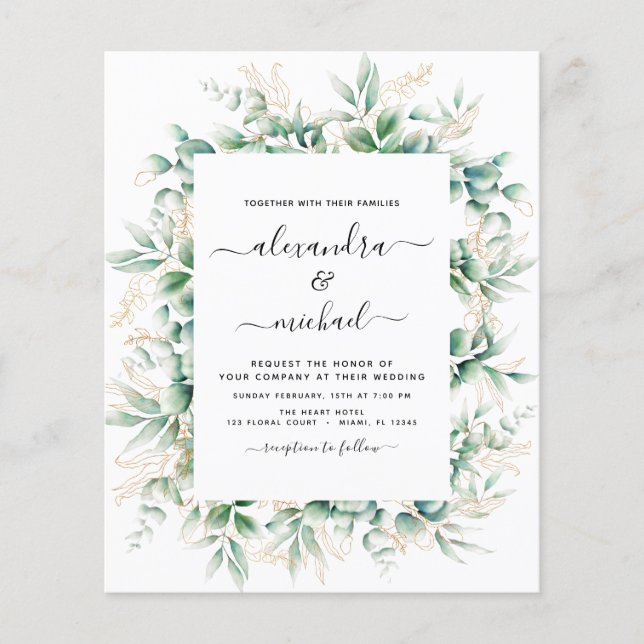 Flyer Eucalyptus Greenery Casamento Elegante (Frente)