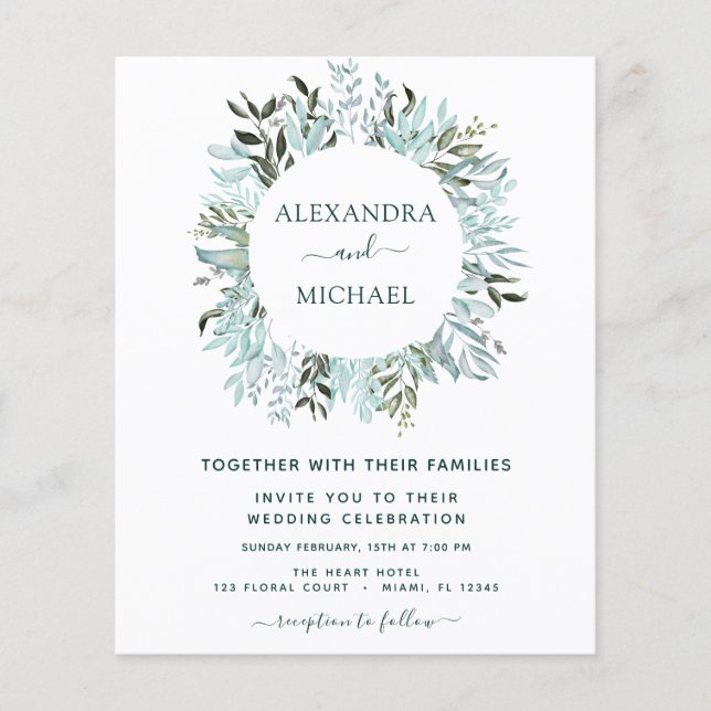 Flyer Eucalyptus Greenery Casamento Elegante (Frente)