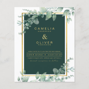 Flyer Eucalyptus Greenery Dourado Emerald Casamento QR C