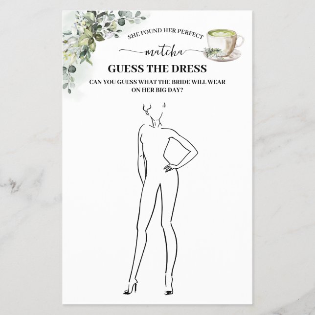 Flyer Eucalyptus Matcha Guess the Dress Shower Game Card (Frente)