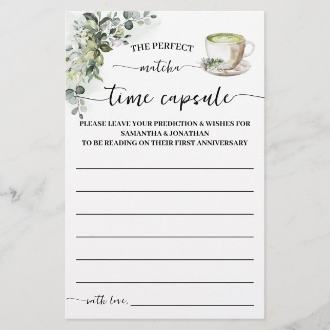 Flyer Eucalyptus Matcha Time Capsule Advice Game Card (Frente)